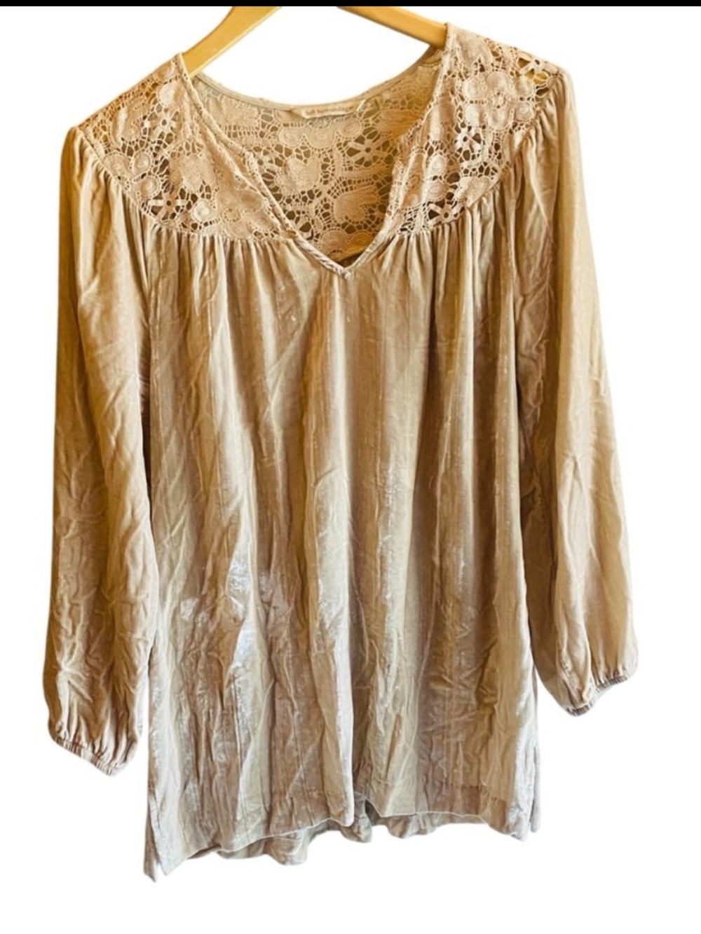 Soft Surroundings Velvet Peasant Blouse Top women's XS tan Whimsigoth